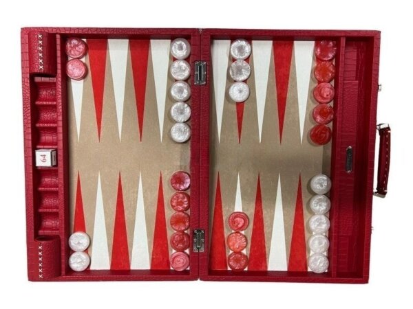 Tournament Size Red Croco Backgammon Set