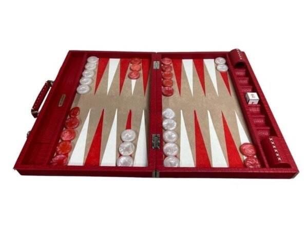 Tournament Size Red Croco Backgammon Set - Image 3