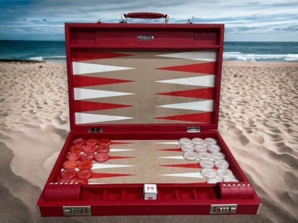 Tournament Size Red Croco Backgammon Set - Image 2
