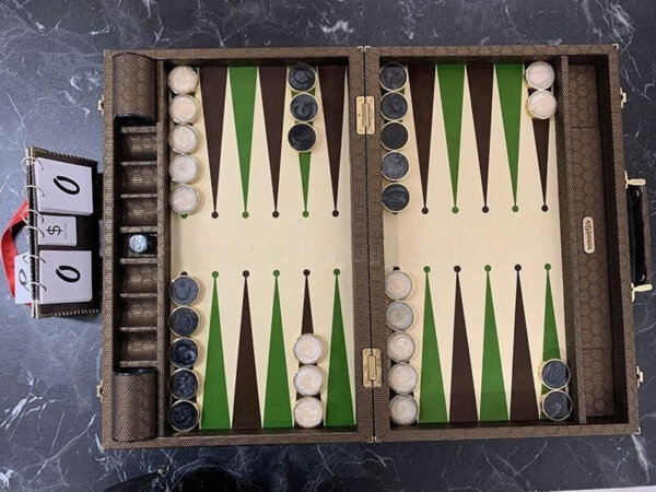 Travel Size Backgammon Board/40mm Brass rimmed Checkers