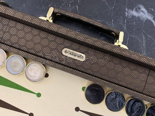 Travel Size Backgammon Board/40mm Brass rimmed Checkers - Image 4