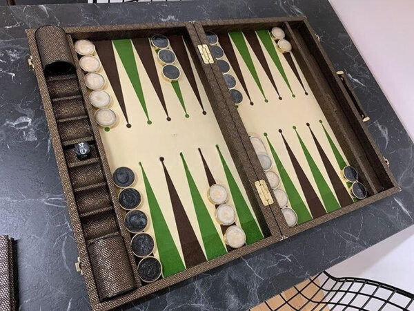 Travel Size Backgammon Board/40mm Brass rimmed Checkers - Image 3