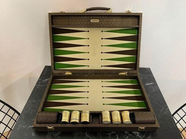 Travel Size Backgammon Board/40mm Brass rimmed Checkers - Image 2