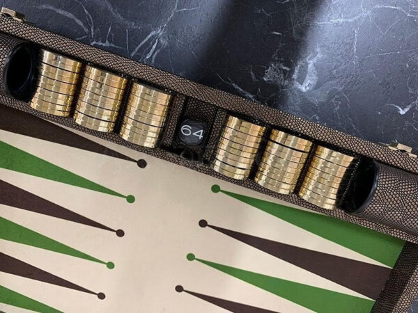 Travel Size Backgammon Board/40mm Brass rimmed Checkers - Image 7