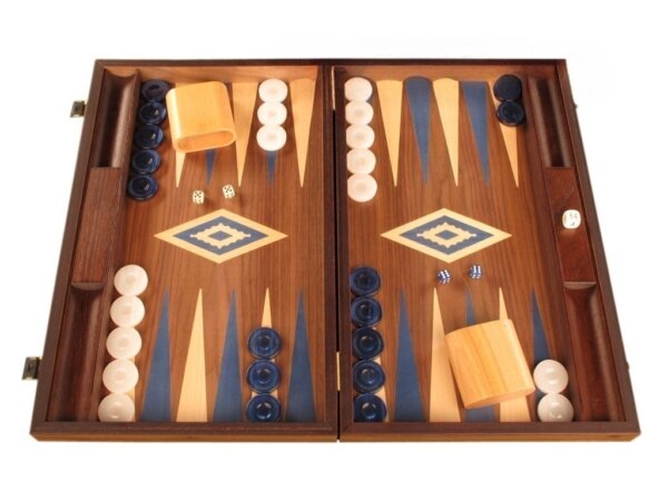 Walnut Backgammon Set - Large - Blue
