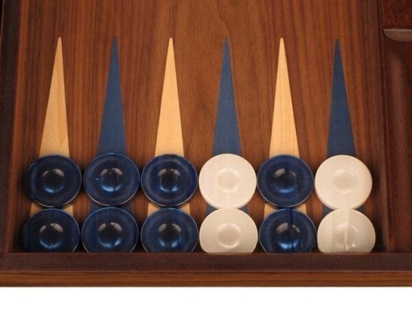 Walnut Backgammon Set - Large - Blue - Image 3