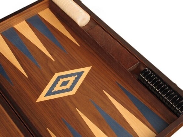 Walnut Backgammon Set - Large - Blue - Image 4