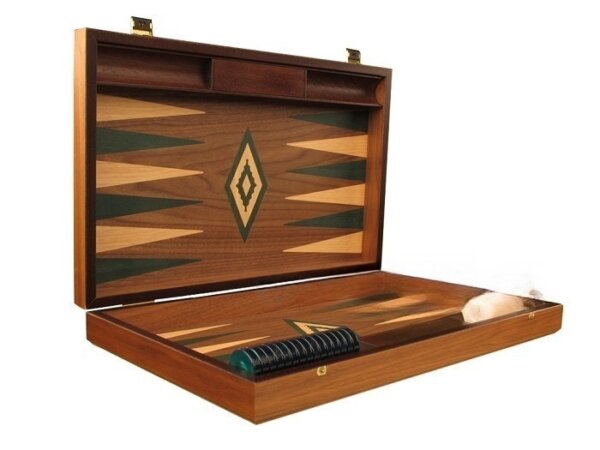 Walnut Backgammon Set - Large - Green - Image 2