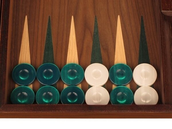 Walnut Backgammon Set - Large - Green - Image 3