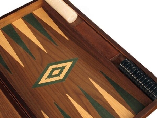 Walnut Backgammon Set - Large - Green - Image 4