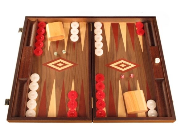 Walnut Backgammon Set - Large - Red
