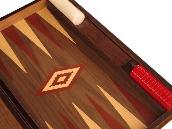 Walnut Backgammon Set - Large - Red - Image 4