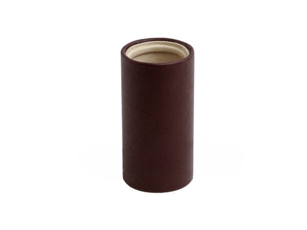 Walnut Brown Linen Leatherette Backgammon Dice Cup - Round - Beige Interior with Trip Lip