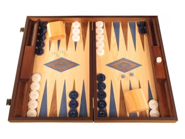Walnut and Oak Backgammon Set - Large - Blue