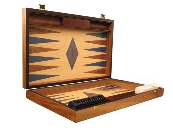 Walnut and Oak Backgammon Set - Large - Blue - Image 2