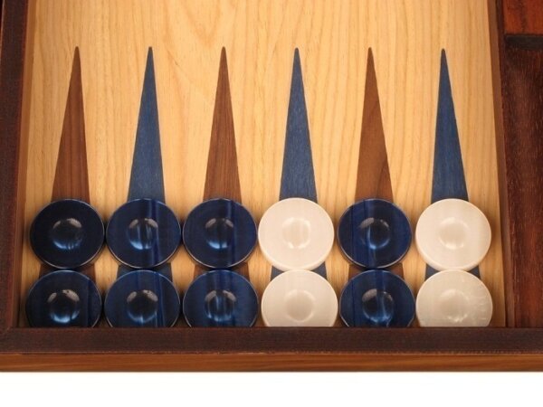 Walnut and Oak Backgammon Set - Large - Blue - Image 3