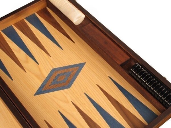 Walnut and Oak Backgammon Set - Large - Blue - Image 4