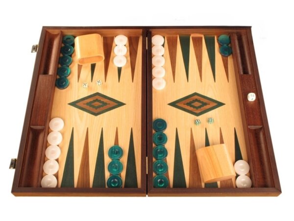 Walnut and Oak Backgammon Set - Large - Green