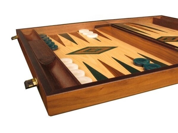 Walnut and Oak Backgammon Set - Large - Green - Image 2