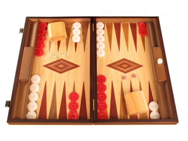 Walnut and Oak Backgammon Set - Large - Red