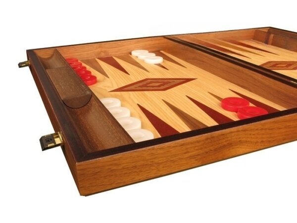 Walnut and Oak Backgammon Set - Large - Red - Image 2