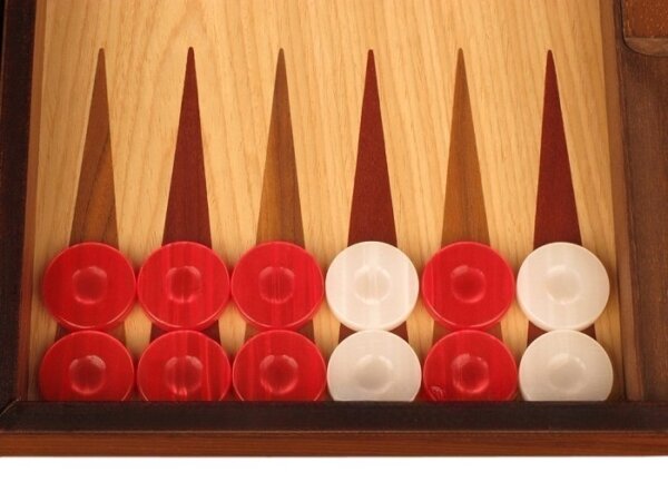 Walnut and Oak Backgammon Set - Large - Red - Image 3