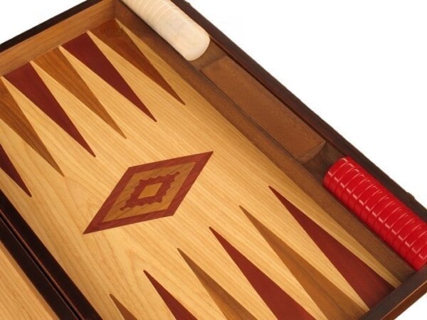 Walnut and Oak Backgammon Set - Large - Red - Image 4