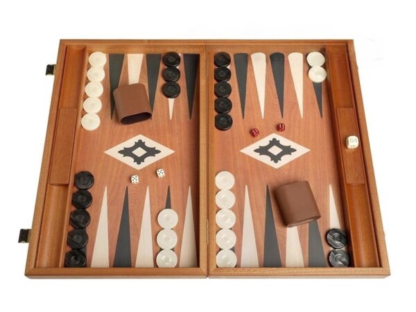 19-inch Wood Backgammon Set - Mahogany with Printed Field and Side Racks