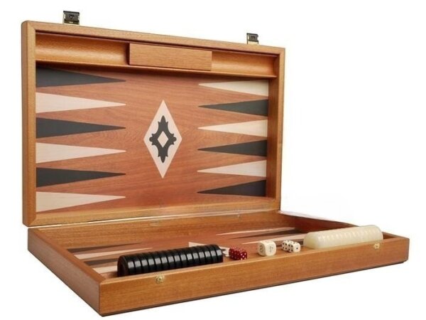 19-inch Wood Backgammon Set - Mahogany with Printed Field and Side Racks - Image 2