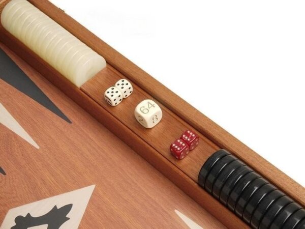 19-inch Wood Backgammon Set - Mahogany with Printed Field and Side Racks - Image 3