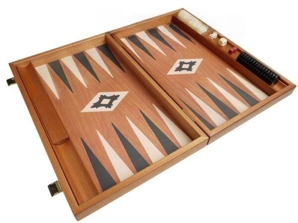 19-inch Wood Backgammon Set - Mahogany with Printed Field and Side Racks - Image 4