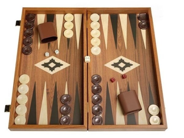 19-inch Wood Backgammon Set - Walnut with Printed Field