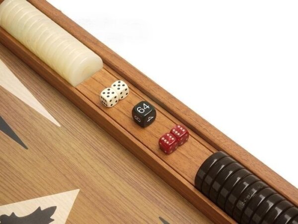 19-inch Wood Backgammon Set - Walnut with Printed Field and Side Racks - Image 3