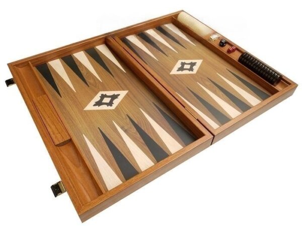 19-inch Wood Backgammon Set - Walnut with Printed Field and Side Racks - Image 4