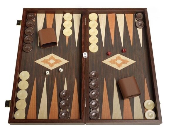 19-inch Wood Backgammon Set - Wenge with Printed Field