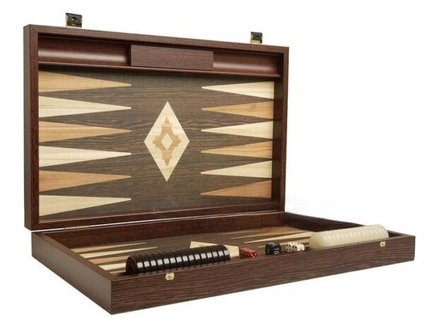 19-inch Wood Backgammon Set - Wenge with Printed Field and Side Racks - Image 2