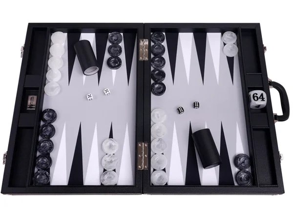 Wycliffe Brothers® 21-inch Tournament Backgammon Set - Black Case with Grey Field - Masters Edition