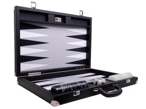 Wycliffe Brothers® 21-inch Tournament Backgammon Set - Black Case with Grey Field - Masters Edition - Image 2