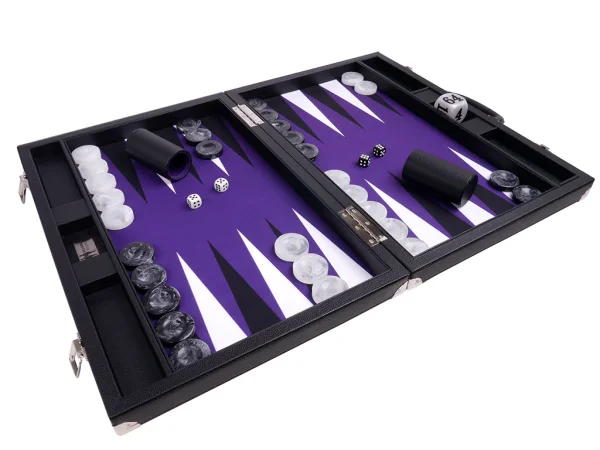 Wycliffe Brothers® 21-inch Tournament Backgammon Set - Black Case with Purple Field - Masters Edition - Image 5