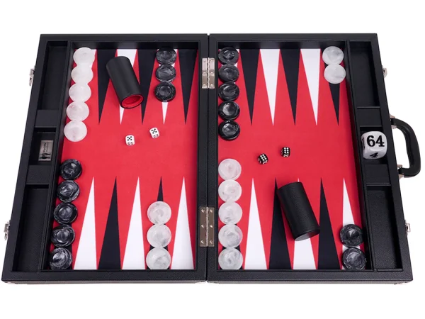 Wycliffe Brothers® 21-inch Tournament Backgammon Set - Black Case with Red Field - Masters Edition