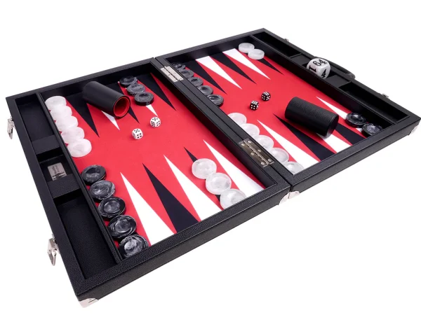 Wycliffe Brothers® 21-inch Tournament Backgammon Set - Black Case with Red Field - Masters Edition - Image 5