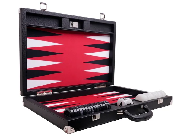 Wycliffe Brothers® 21-inch Tournament Backgammon Set - Black Case with Red Field - Masters Edition - Image 2