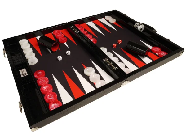 Wycliffe Brothers® 21-inch Tournament Backgammon Set - Black Croco Case with Black Field - Gen III - Image 6