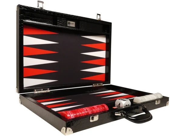 Wycliffe Brothers® 21-inch Tournament Backgammon Set - Black Croco Case with Black Field - Gen III - Image 2