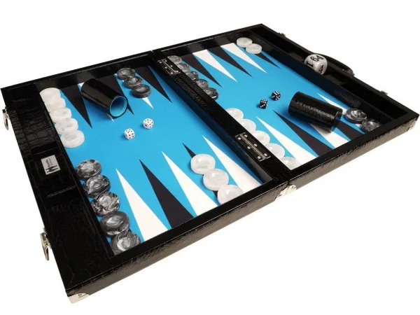 Wycliffe Brothers® 21-inch Tournament Backgammon Set - Black Croco Case with Blue Field - Gen III - Image 5