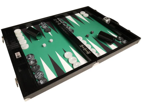 Wycliffe Brothers® 21-inch Tournament Backgammon Set - Black Croco Case with Green Field - Gen III - Image 6