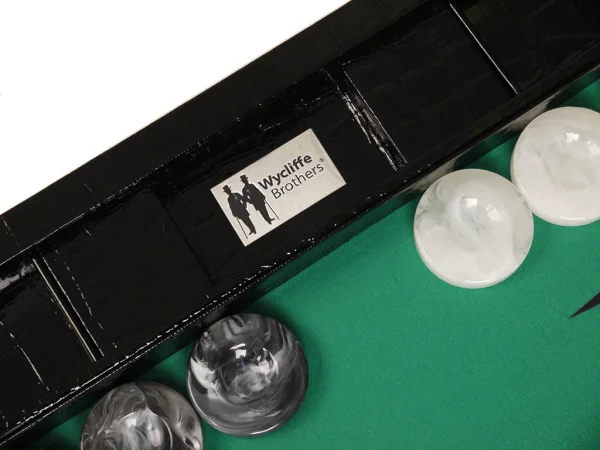 Wycliffe Brothers® 21-inch Tournament Backgammon Set - Black Croco Case with Green Field - Gen III - Image 5