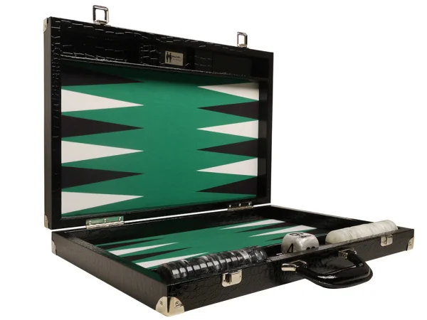 Wycliffe Brothers® 21-inch Tournament Backgammon Set - Black Croco Case with Green Field - Gen III - Image 2