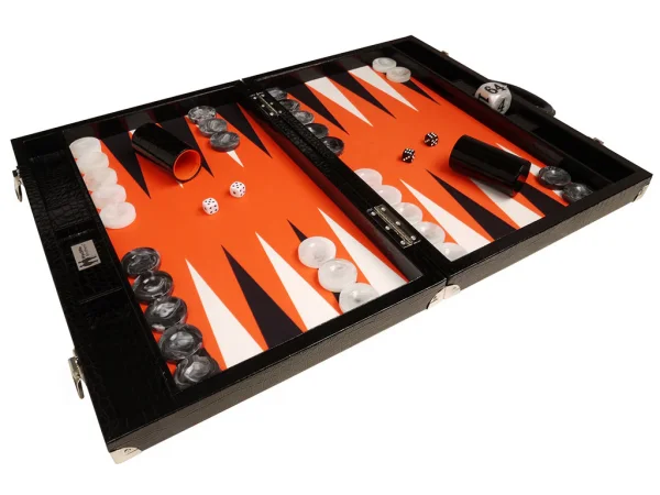 Wycliffe Brothers® 21-inch Tournament Backgammon Set - Black Croco Case with Orange Field - Gen III - Image 5