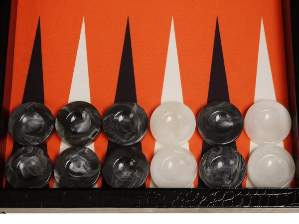 Wycliffe Brothers® 21-inch Tournament Backgammon Set - Black Croco Case with Orange Field - Gen III - Image 3